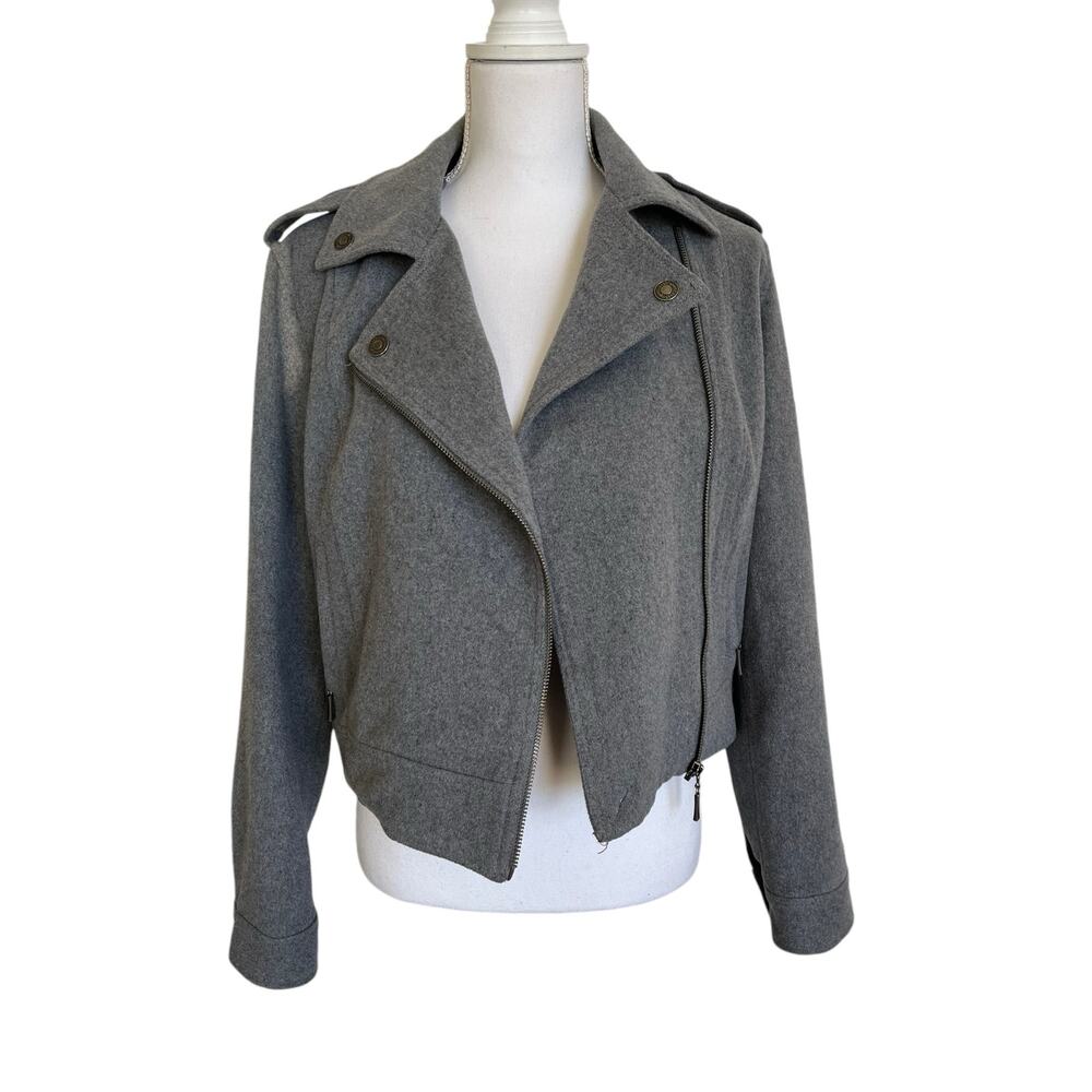Aeropostale Moto Jacket Women's Size L Large Gray Wool Blend Lined